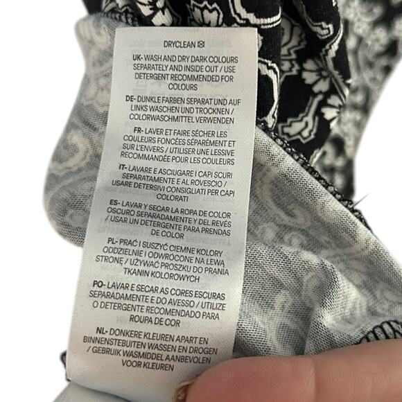 Boden Jersey Knit Mini Dress Women's 14 Long Black Swirl Long Sleeve Sweetheart - Picture 6 of 6